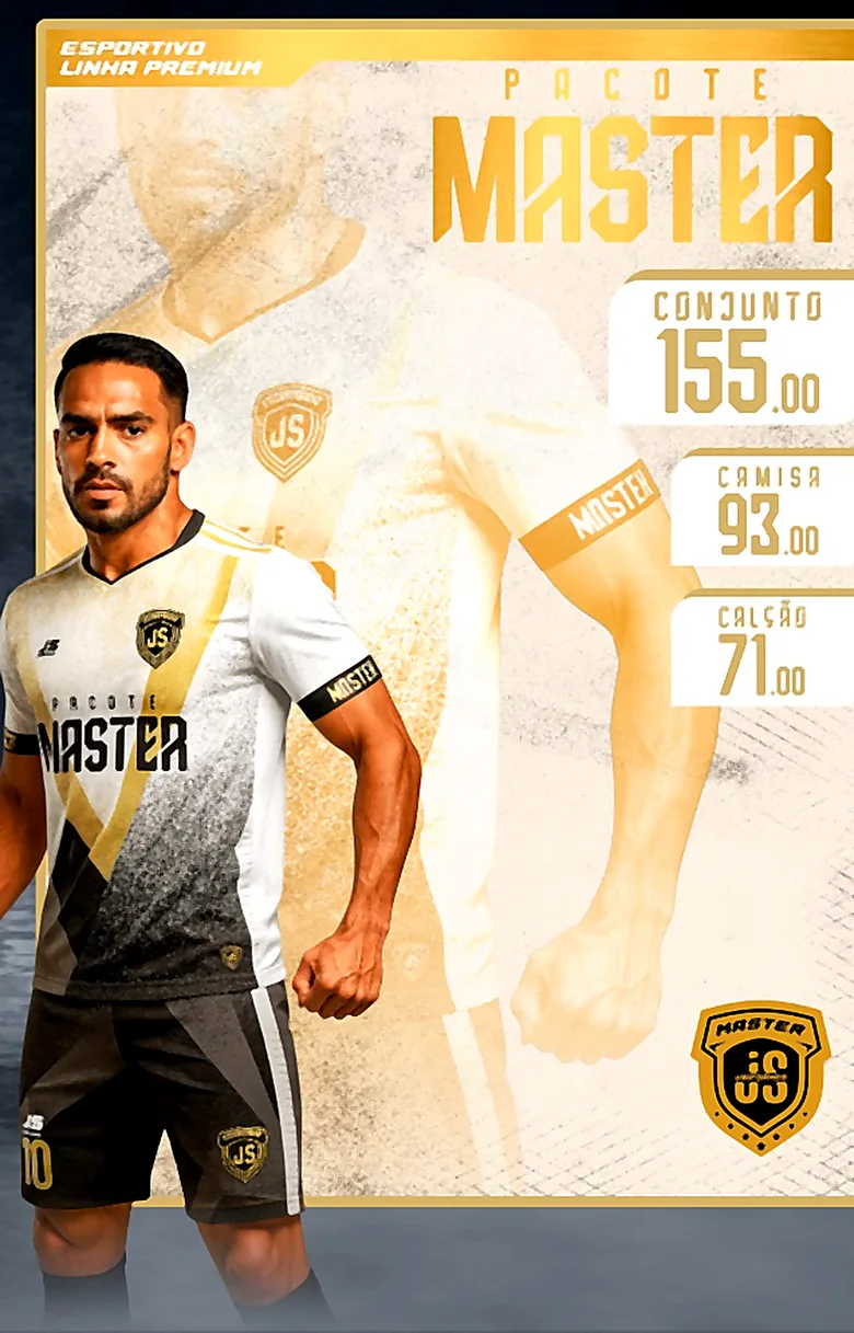 Pacote Master: atleta com uniforme branco e dourado da linha premium
